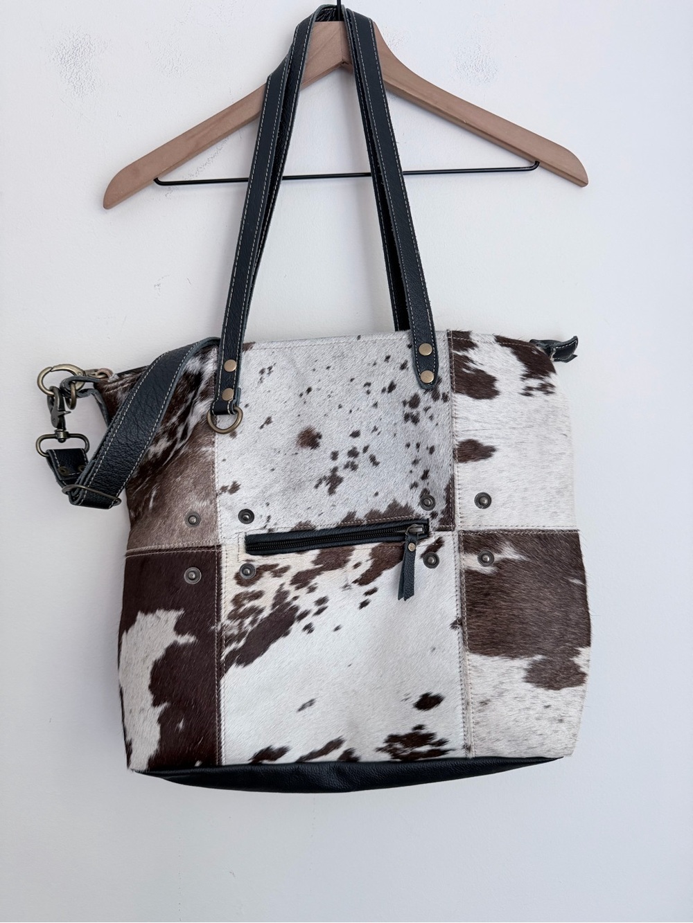 Myra Bag Western Leather Tote Bag cow patchwork